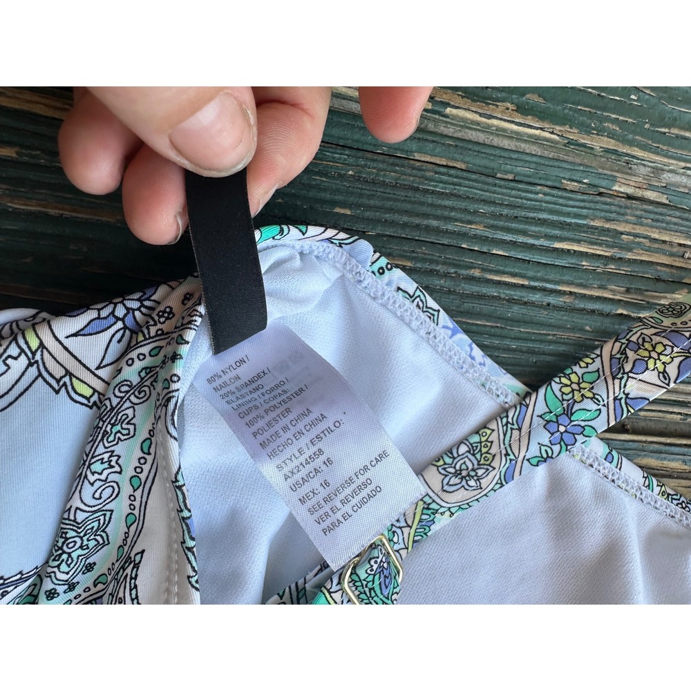 Alex Marie Womens Paisley One Piece Swimsuit Green Blue Purple Size 16 AX214556 - Picture 7 of 8